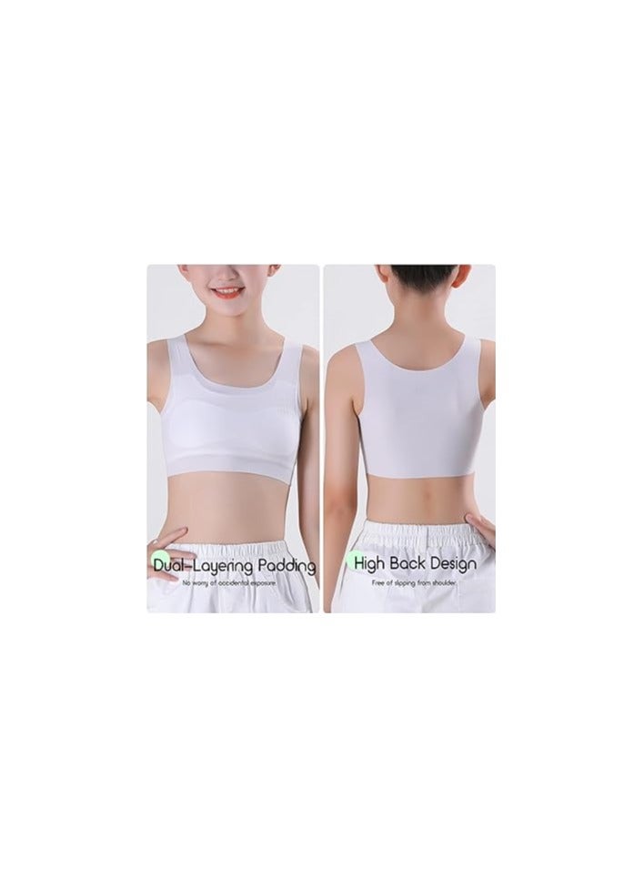 SOLARAE Girls' Seamless Ice Silk Starter Bras - Comfortable Sports Camisoles, No Padding, Double Layer Chest, High Back Design, Elastic Fit, Perfect for Daily Wear, Ages 7-12, Size Medium - Set of 4. - Image 3