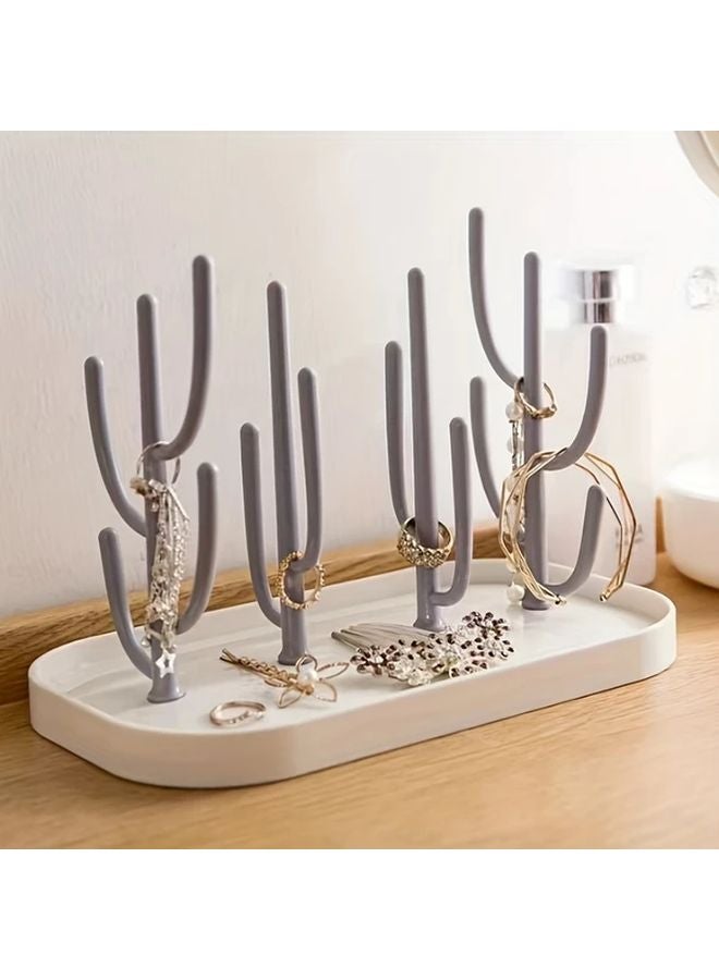 White and Grey Cactus Drain Rack Foldable Space Saving Multifunctional Cup Bottle Jewelry Organizer - Image 5