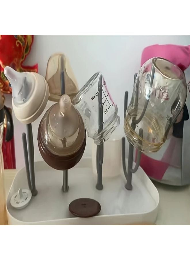 White and Grey Cactus Drain Rack Foldable Space Saving Multifunctional Cup Bottle Jewelry Organizer - Image 1