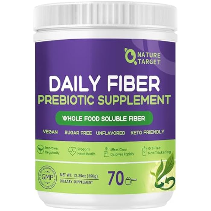 NATURE TARGET Daily Fiber Supplement - Soluble Prebiotic Fiber Powder for Gut Health, Whole Food High Fiber for Digestive Health & Regularity, Unflavored, Gluten & Sugar Free, Keto - 70 Servings - Image 1