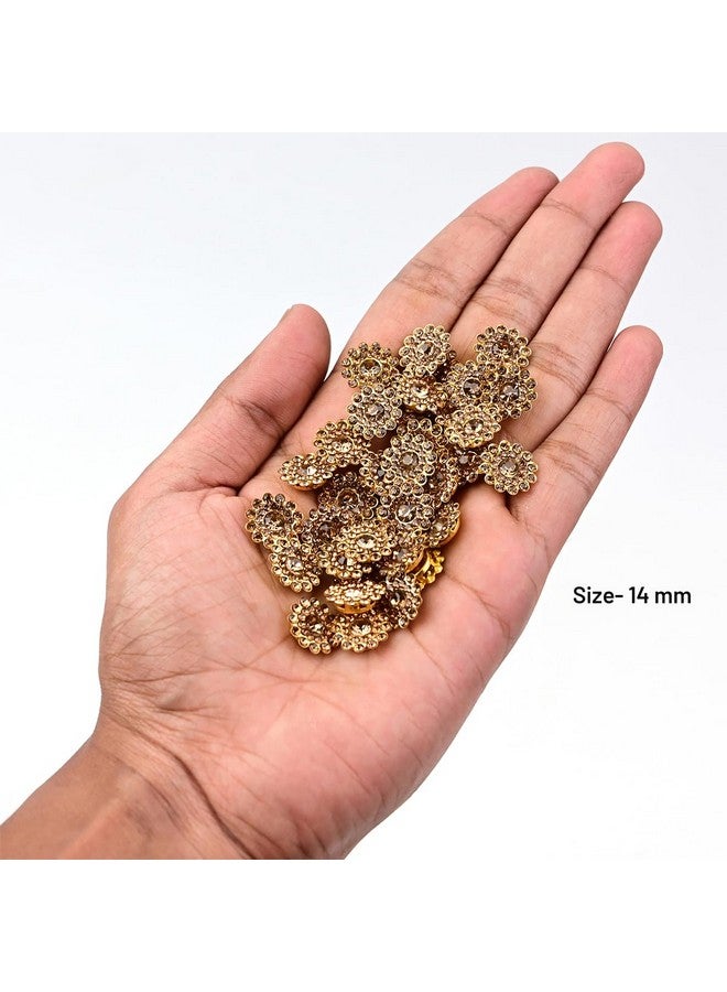 Embroiderymaterial مادة تطريز على شكل زهرة ذهبية، أحجار الراين للخياطة/اللصق للتطريز، الحرف اليدوية، DIY، صناعة المجوهرات، إلخ، تزيين زهور (14 مم، 100 قطعة) - Image 2