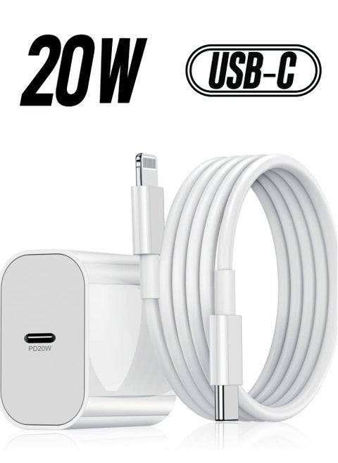 20W Wall Charger Plug Block with USB C to Lightning Cable Cord 3M, iPhone 14 Charging Block Power Adapter Cube for iPhone 14 Pro Max/13 Pro/12 Mini/11,iPad