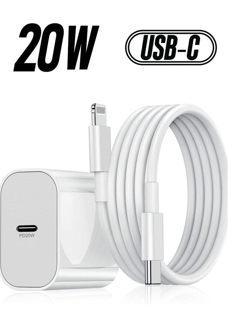 Generic - 20W Wall Charger Plug Block with USB C to Lightning Cable Cord 3M, iPhone 14 Charging Block Power Adapter Cube for iPhone 14 Pro Max/13 Pro/12 Mini/11,iPad - Image 1