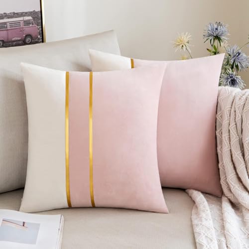 HIMS Velvet Sofa Pillow Cover Set of 2, Cushion Covers 16 inch x 16 inch for Cushion Covers Decor Living Room Sofa Bedroom Car (Pink/White, 16x16 Inch) - Image 4