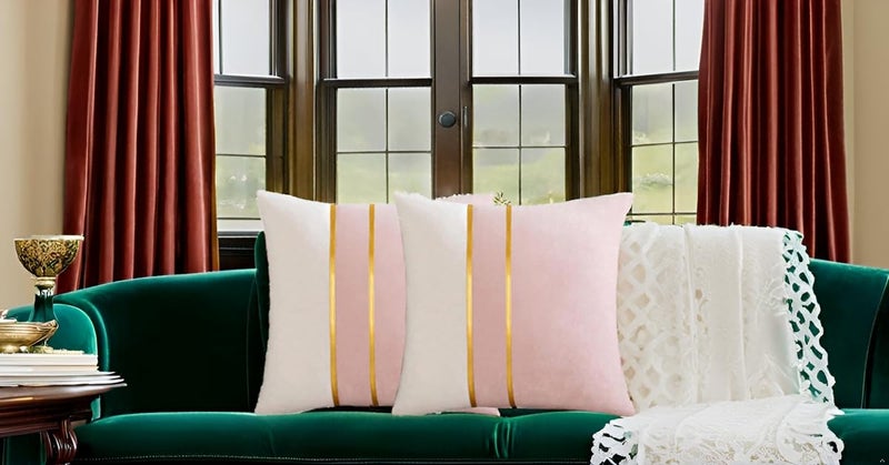 HIMS Velvet Sofa Pillow Cover Set of 2, Cushion Covers 16 inch x 16 inch for Cushion Covers Decor Living Room Sofa Bedroom Car (Pink/White, 16x16 Inch) - Image 5