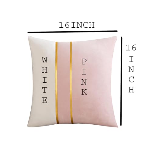 HIMS Velvet Sofa Pillow Cover Set of 2, Cushion Covers 16 inch x 16 inch for Cushion Covers Decor Living Room Sofa Bedroom Car (Pink/White, 16x16 Inch) - Image 2