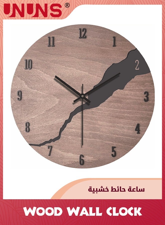 UNUNS ساعة حائط 12 بوصة، ساعة حائط خشبية بسيطة متشققة، ساعة حائط كبيرة صامتة غير نقرة، ساعة تناظرية حديثة مزخرفة للمزرعة لغرفة المعيشة وغرفة النوم والمكتب وغرفة الطعام، ساعة MDF تعمل بالبطارية - Image 1