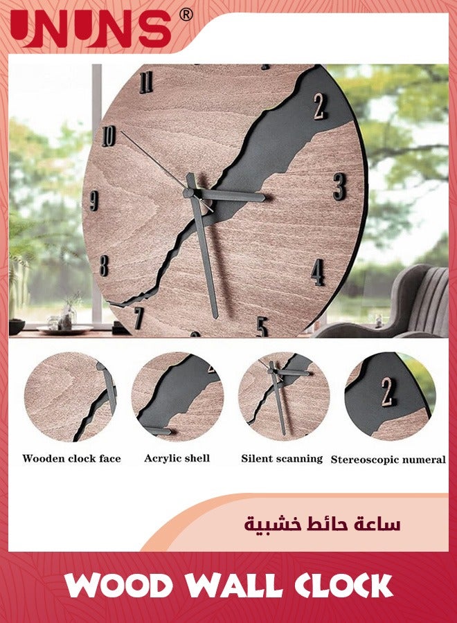 UNUNS ساعة حائط 12 بوصة، ساعة حائط خشبية بسيطة متشققة، ساعة حائط كبيرة صامتة غير نقرة، ساعة تناظرية حديثة مزخرفة للمزرعة لغرفة المعيشة وغرفة النوم والمكتب وغرفة الطعام، ساعة MDF تعمل بالبطارية - Image 4