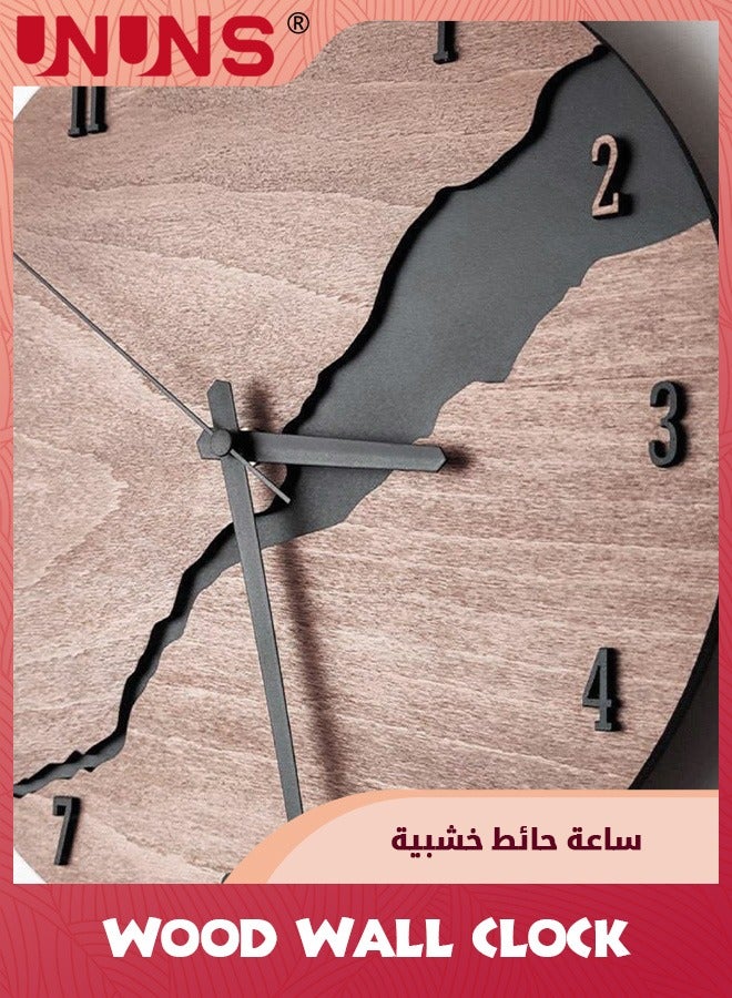 UNUNS ساعة حائط 12 بوصة، ساعة حائط خشبية بسيطة متشققة، ساعة حائط كبيرة صامتة غير نقرة، ساعة تناظرية حديثة مزخرفة للمزرعة لغرفة المعيشة وغرفة النوم والمكتب وغرفة الطعام، ساعة MDF تعمل بالبطارية - Image 3