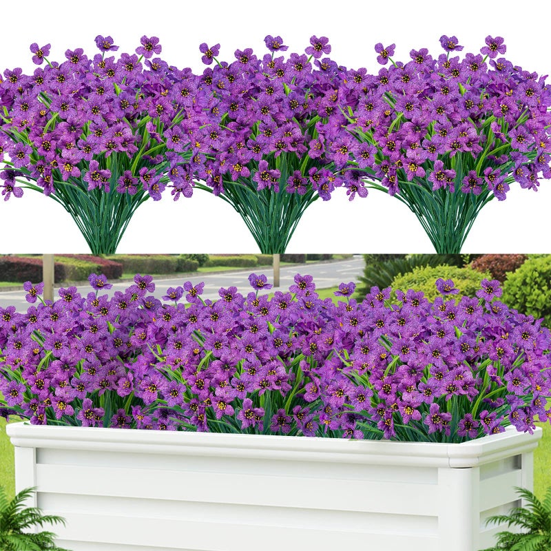 Lnoicy 24 Pcs Artificial Flowers for OutdoorPlastic Flowers Decoration UV Resistant Faux Flowers Shrubs Artificial Plants for Indoor Outside Garden Home Wedding FarmhousePurple