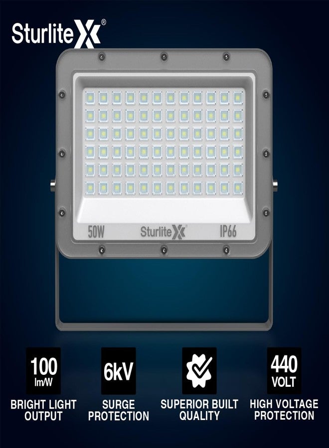 Sturlite Xpro 50 W LED Flood Light| Cool White 6500K Color Temperature LED Lamp| IP66 Waterproof Surge Protection Focus Light for Factory, Garage, Parking, Garden, Playground & Shop - Pack of 2 - Image 4