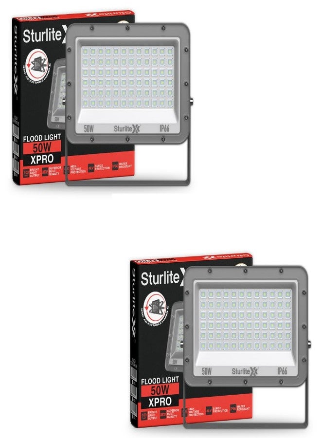 Sturlite Xpro 50 W LED Flood Light| Cool White 6500K Color Temperature LED Lamp| IP66 Waterproof Surge Protection Focus Light for Factory, Garage, Parking, Garden, Playground & Shop - Pack of 2 - Image 1