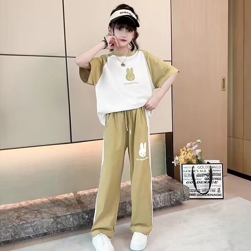 Girls'' Summer Outfit Trendy Street Style Children''s Casual Sportswear Summer Children''s Clothing for Older Kids Fashionable Short-Sleeve Stylish - Image 1