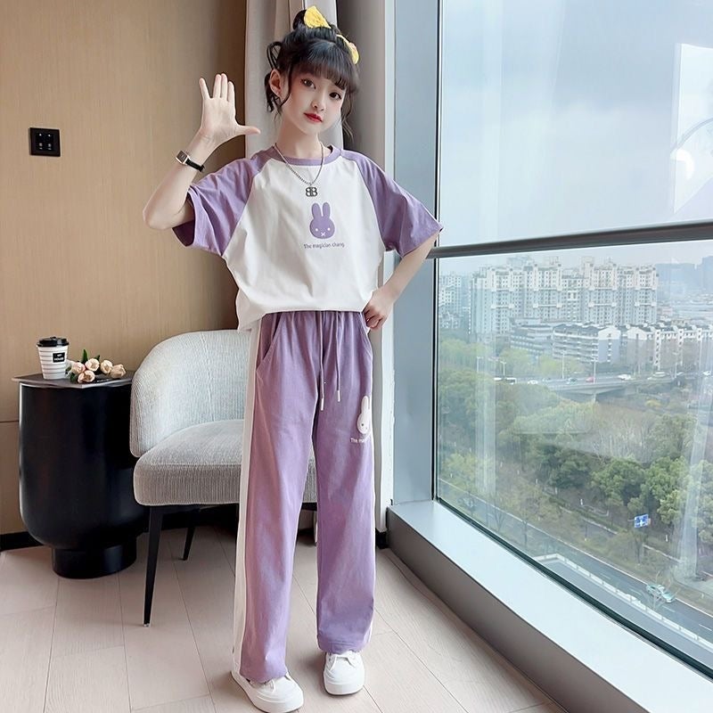 Girls'' Summer Outfit Trendy Street Style Children''s Casual Sportswear Summer Children''s Clothing for Older Kids Fashionable Short-Sleeve Stylish - Image 5