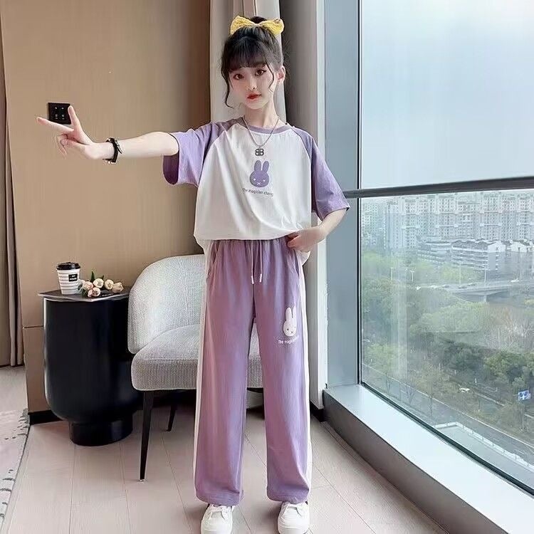Girls'' Summer Outfit Trendy Street Style Children''s Casual Sportswear Summer Children''s Clothing for Older Kids Fashionable Short-Sleeve Stylish - Image 2