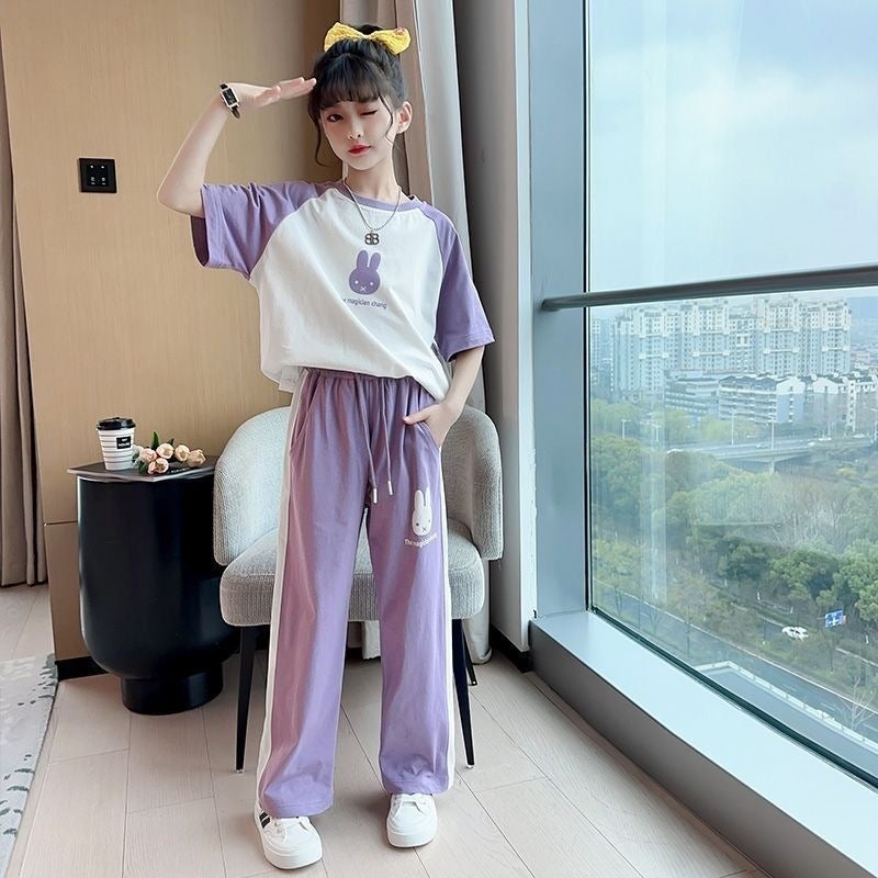 Girls'' Summer Outfit Trendy Street Style Children''s Casual Sportswear Summer Children''s Clothing for Older Kids Fashionable Short-Sleeve Stylish - Image 3