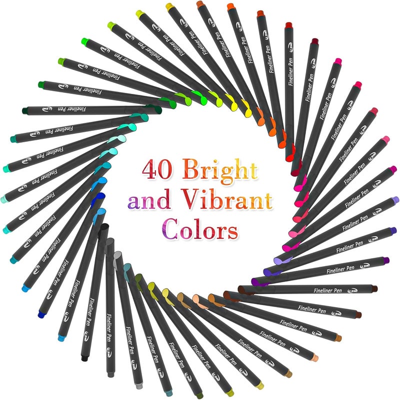 Tebik 45 Pack Planner Colored Pens, 40 Colors Pens with 5 Stencils, Fineliners for Journal Planner Note Calendar Writing Coloring, Drawing, School Office Art Supplies - Image 2