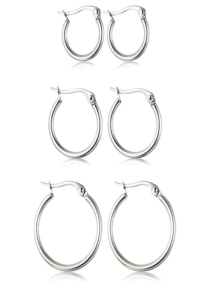 Jstyle 3 Pairs Stainless Steel Hoop Earrings for Women Huggie 10MM-20MM, Cubic Zirconia - Image 1