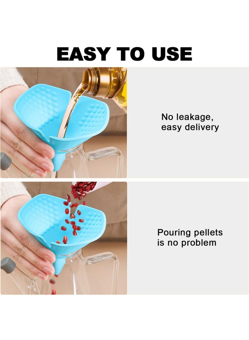 4PCS Silicone Kitchen Funnel Set Heat Resistant Easy Use Anti Scalding Clamp Blue Color  - Image 4