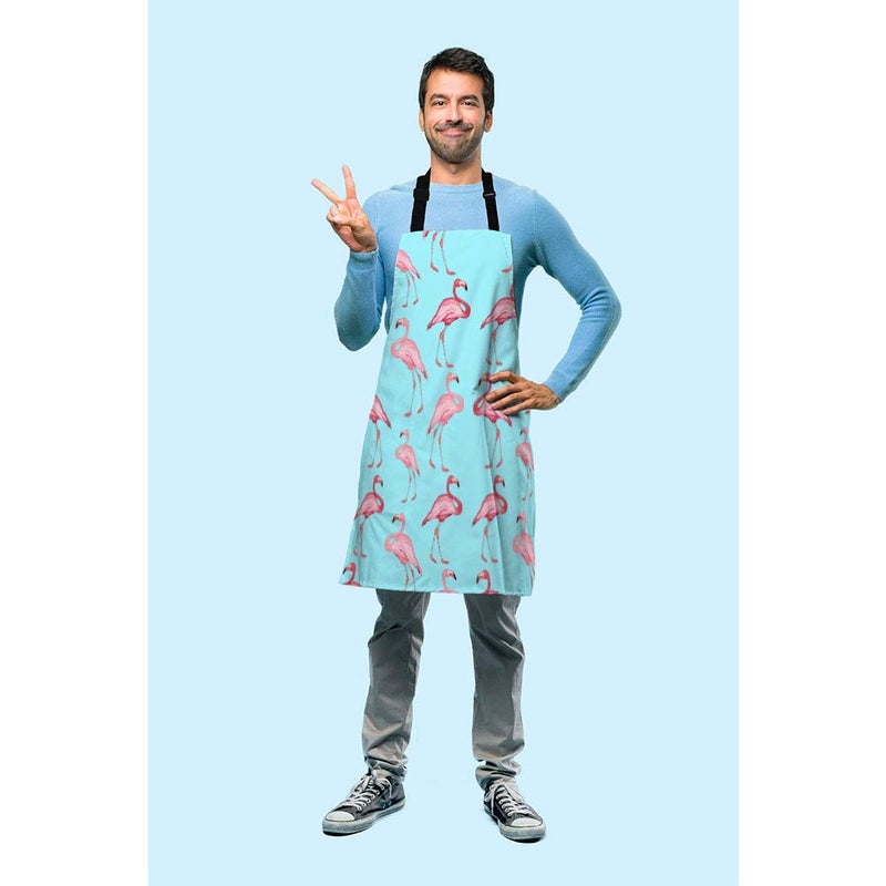 Beabes Pink Flamingo Chef Apron 27 X 31 Inch Tropical Pink Birds Animal On Blue Non-Pilling Bib Aprons For BBQ Grilling Gardening Kitchen With Adjustable Neck Strap - Image 3