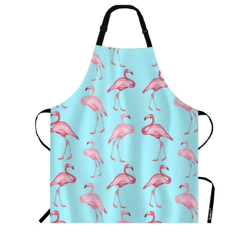Beabes Pink Flamingo Chef Apron 27 X 31 Inch Tropical Pink Birds Animal On Blue Non-Pilling Bib Aprons For BBQ Grilling Gardening Kitchen With Adjustable Neck Strap - Image 1
