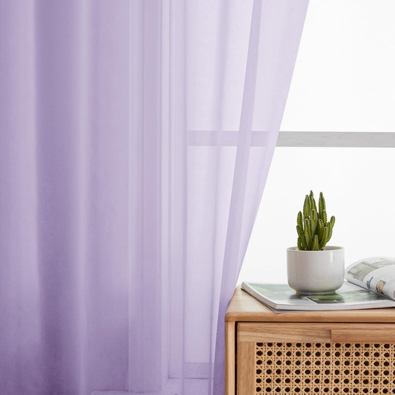 OWENIE Lavender Sheer Curtains 72 Inches Long Set of 2  Shear Curtains & Drapes for Living Room Bedroom  Solid Voile French Door Curtains Rod Pocket  Light Purple  2 Pcs Total 84 inch Width - Image 2