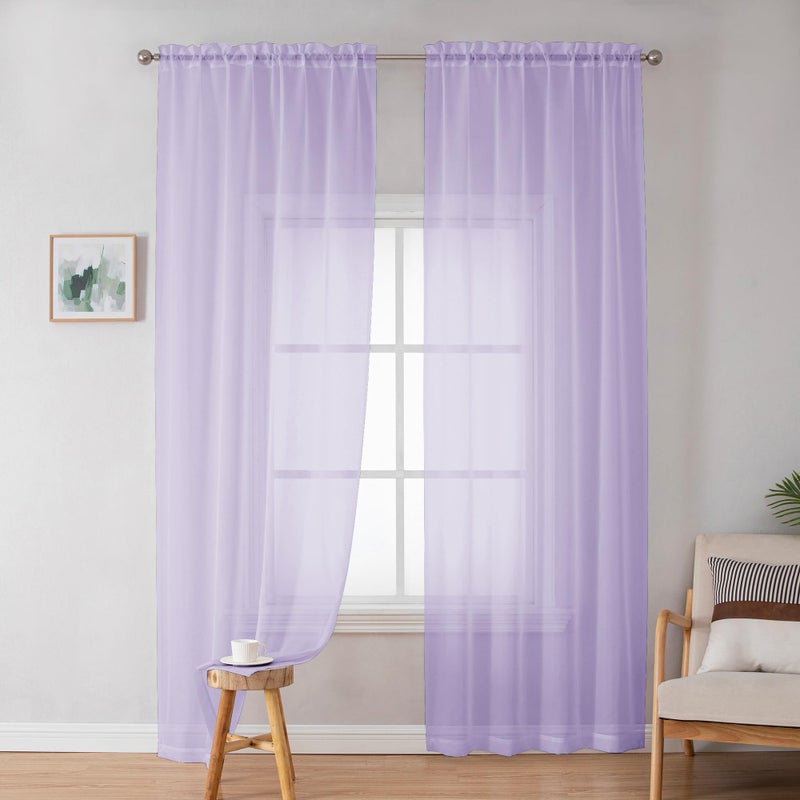 OWENIE Lavender Sheer Curtains 72 Inches Long Set of 2  Shear Curtains & Drapes for Living Room Bedroom  Solid Voile French Door Curtains Rod Pocket  Light Purple  2 Pcs Total 84 inch Width - Image 3
