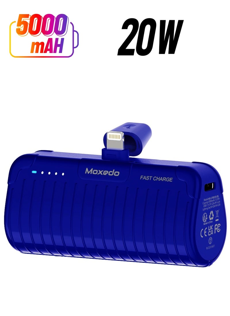 Moxedo - Moxedo Capsule 5000 mAh Mini Power Bank 20W PD Fast Charging Portable Charger with Built-in Lightning Connector with Kickstand Compatible for iPhone 14/14 Pro Max/13/12/11/X/8/7/6 Plus (Blue) - Image 1