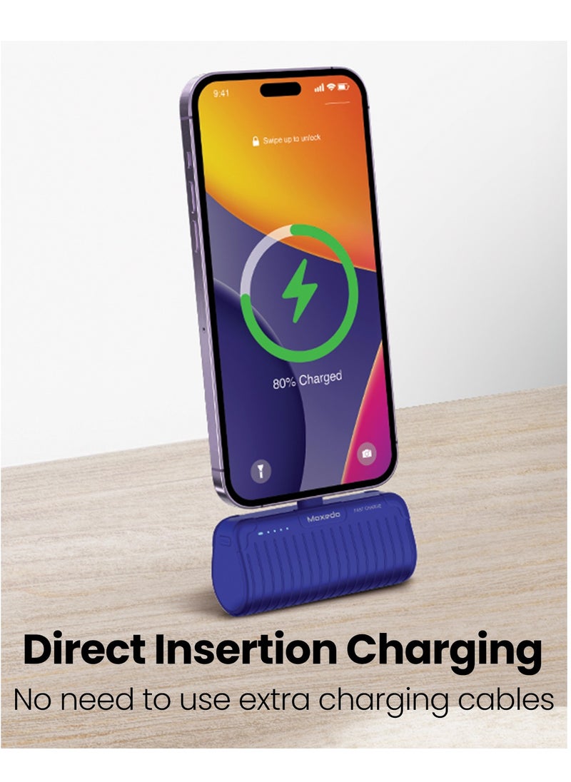 Moxedo - Moxedo Capsule 5000 mAh Mini Power Bank 20W PD Fast Charging Portable Charger with Built-in Lightning Connector with Kickstand Compatible for iPhone 14/14 Pro Max/13/12/11/X/8/7/6 Plus (Blue) - Image 1