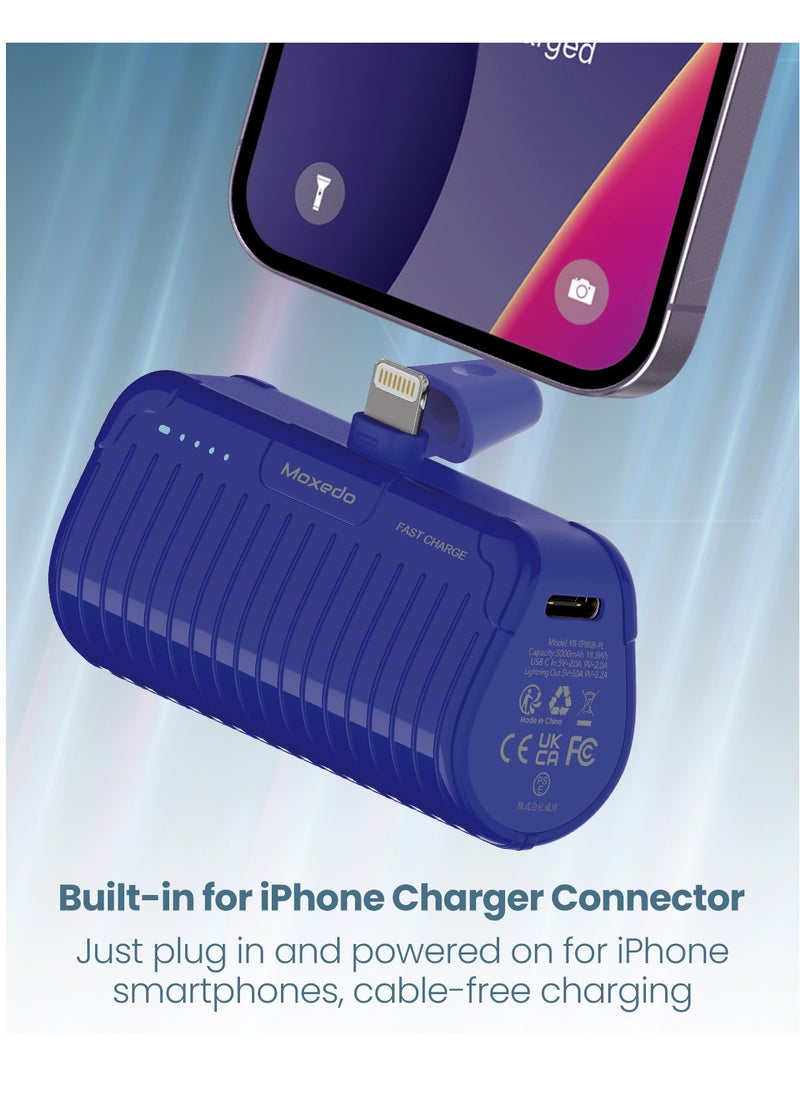Moxedo - Moxedo Capsule 5000 mAh Mini Power Bank 20W PD Fast Charging Portable Charger with Built-in Lightning Connector with Kickstand Compatible for iPhone 14/14 Pro Max/13/12/11/X/8/7/6 Plus (Blue) - Image 1