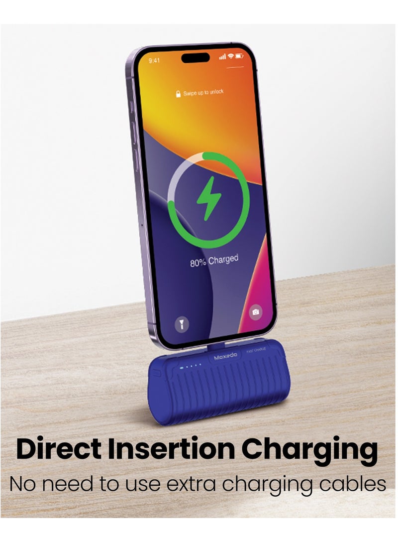 Moxedo - Moxedo Capsule 5000 mAh Mini Power Bank 20W PD Fast Charging Portable Charger with Built-in Lightning Connector with Kickstand Compatible for iPhone 14/14 Pro Max/13/12/11/X/8/7/6 Plus (Blue) - Image 1