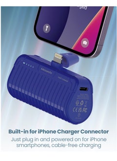 Moxedo Moxedo Capsule 5000 mAh Mini Power Bank 20W PD Fast Charging Portable Charger with Built-in Lightning Connector with Kickstand Compatible for iPhone 14/14 Pro Max/13/12/11/X/8/7/6 Plus (Blue)  - Image 3