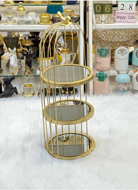 Gold metal bird-shaped handle, 3 floors and mirrored floor