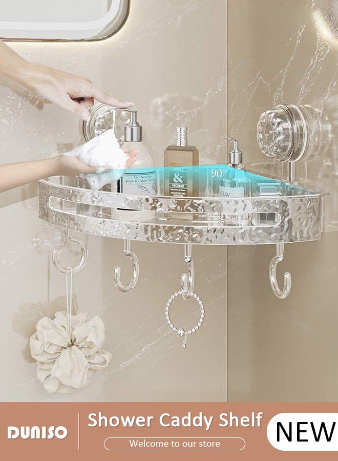 DUNISO Bathroom Organizer Corner Shower Caddy With 4 Hooks, Adhesive Plastic Wall Mounted No Drilling Rustproof Shower Shelf Organiser, Floating Shelves Rack for Kitchen, Toilet & Bathroom Storage  - Image 1