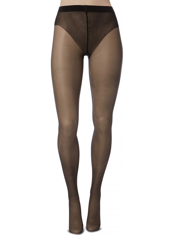 Wolford Luxe 9 Denier Ultra-Sheer Tights for Women Invisible Sandal Toe Elastane-Free Leg Soft Knitted Waistband with Logo Black Large - Image 3