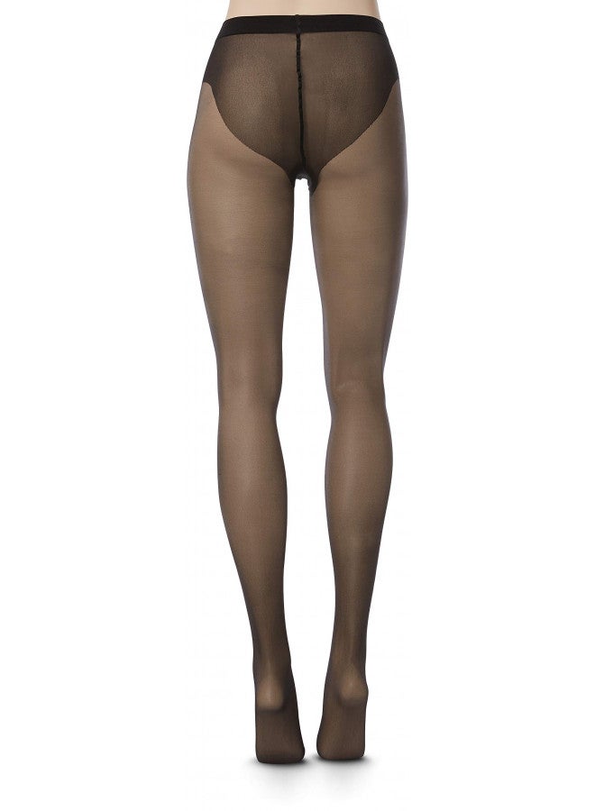 Wolford Luxe 9 Denier Ultra-Sheer Tights for Women Invisible Sandal Toe Elastane-Free Leg Soft Knitted Waistband with Logo Black Large - Image 4