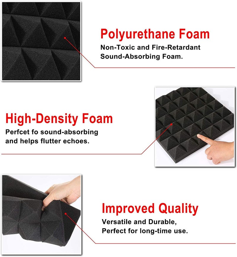 TECHBLAZE 18 Pcs Acoustic Foam Sheet High Density Sound Proof Foam for Wall Acoustic Foam Panels Treatment for Home Theatre Studio Music Room -12"x12"x1.5" (RED & BLACK) - Image 3