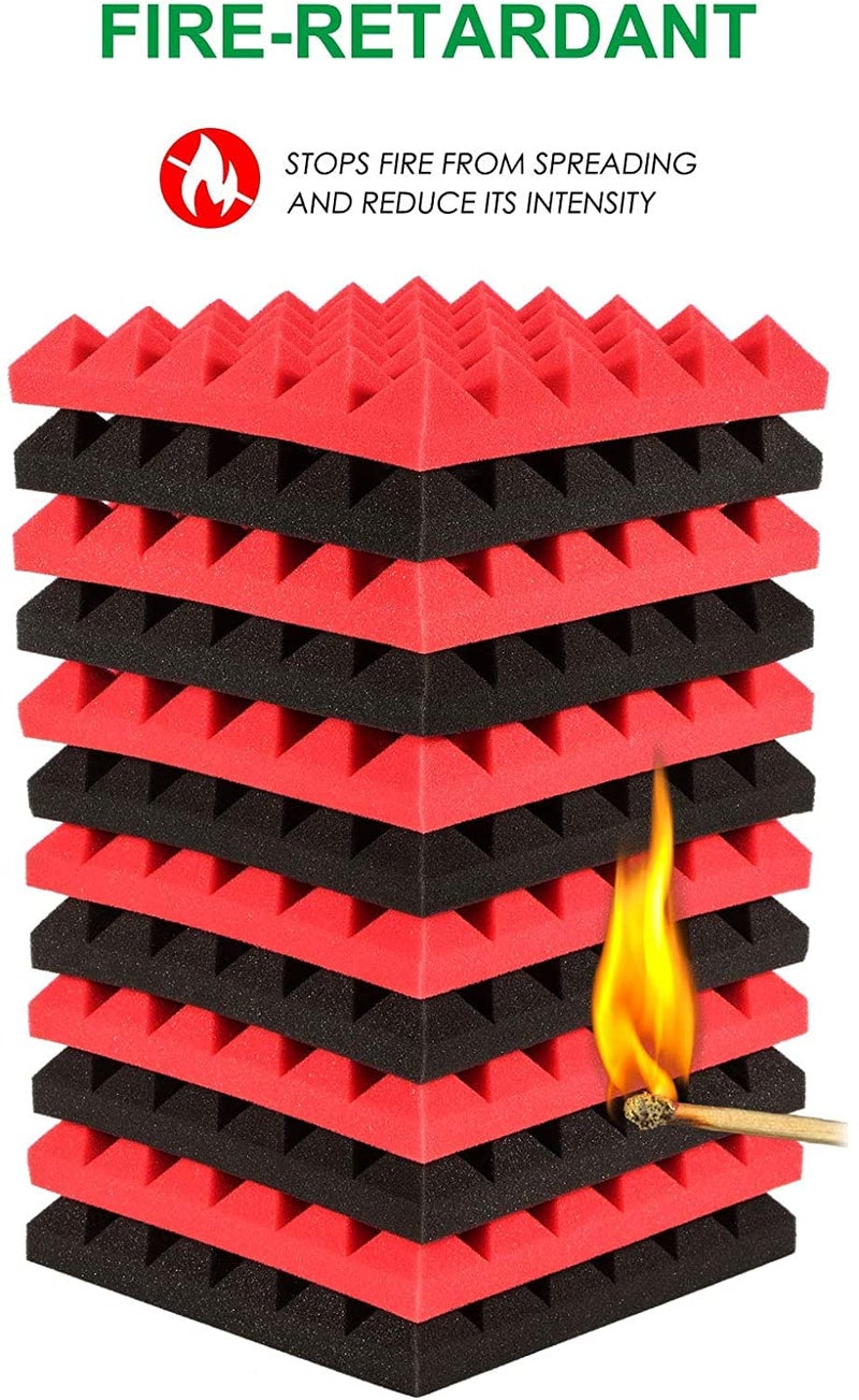 TECHBLAZE 18 Pcs Acoustic Foam Sheet High Density Sound Proof Foam for Wall Acoustic Foam Panels Treatment for Home Theatre Studio Music Room -12"x12"x1.5" (RED & BLACK) - Image 4