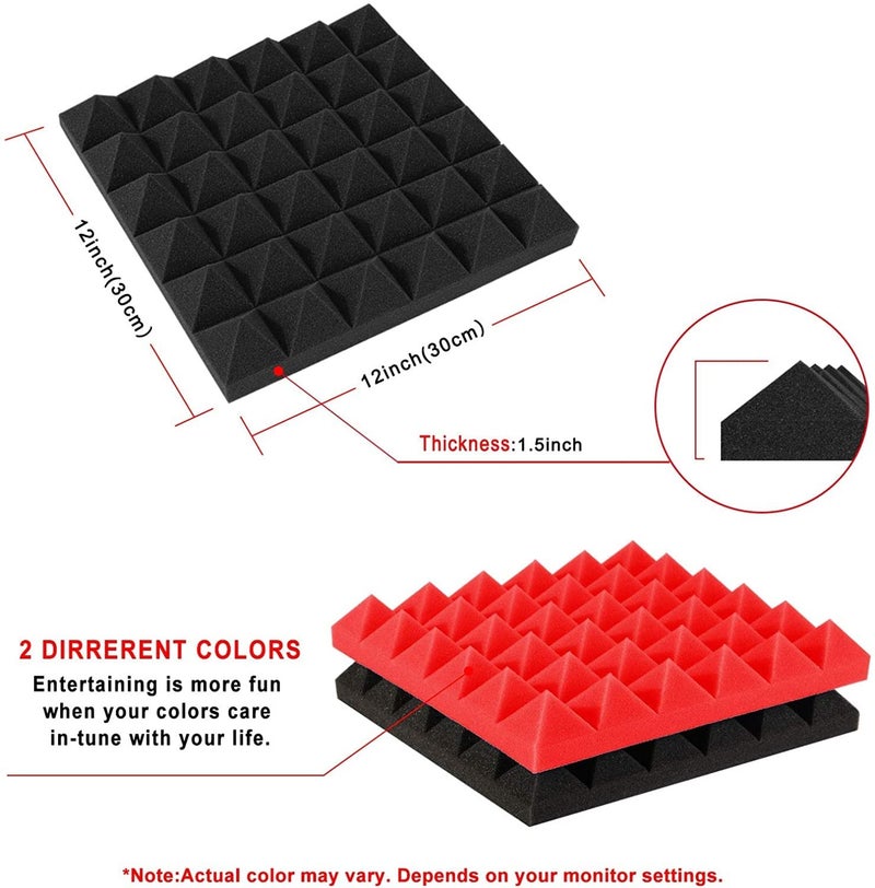 TECHBLAZE 18 Pcs Acoustic Foam Sheet High Density Sound Proof Foam for Wall Acoustic Foam Panels Treatment for Home Theatre Studio Music Room -12"x12"x1.5" (RED & BLACK) - Image 2