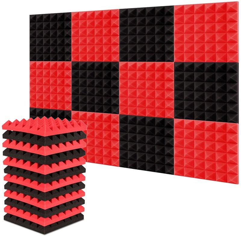 TECHBLAZE 18 Pcs Acoustic Foam Sheet High Density Sound Proof Foam for Wall Acoustic Foam Panels Treatment for Home Theatre Studio Music Room -12"x12"x1.5" (RED & BLACK) - Image 1