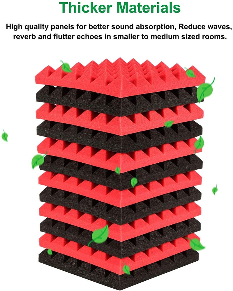 TECHBLAZE 18 Pcs Acoustic Foam Sheet High Density Sound Proof Foam for Wall Acoustic Foam Panels Treatment for Home Theatre Studio Music Room -12"x12"x1.5" (RED & BLACK) - Image 5