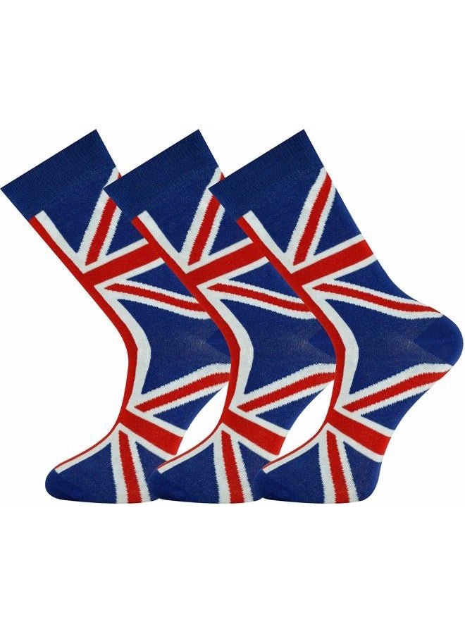 MySocks 3 Pairs Mens Multi Design Crew Socks British Flag, 3 Pairs British Flag, 8-12 - Image 1