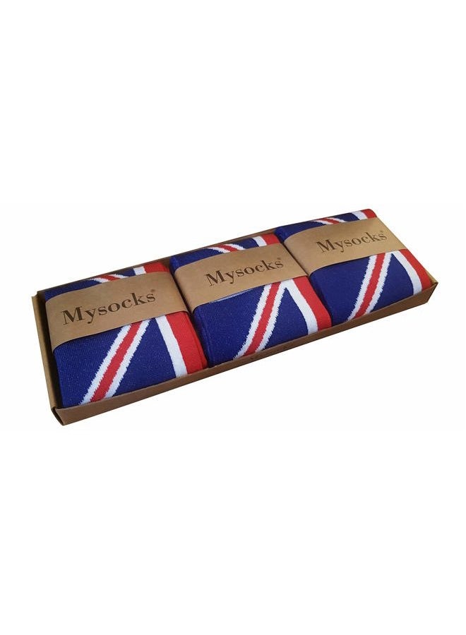 MySocks 3 Pairs Mens Multi Design Crew Socks British Flag, 3 Pairs British Flag, 8-12 - Image 3