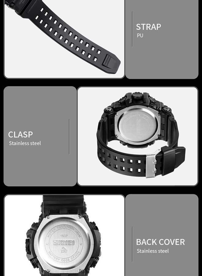 Men's 1637 Japan Movement 3 Time Dual Display Analog LED Electronic Quartz Wristwatch - Image 3