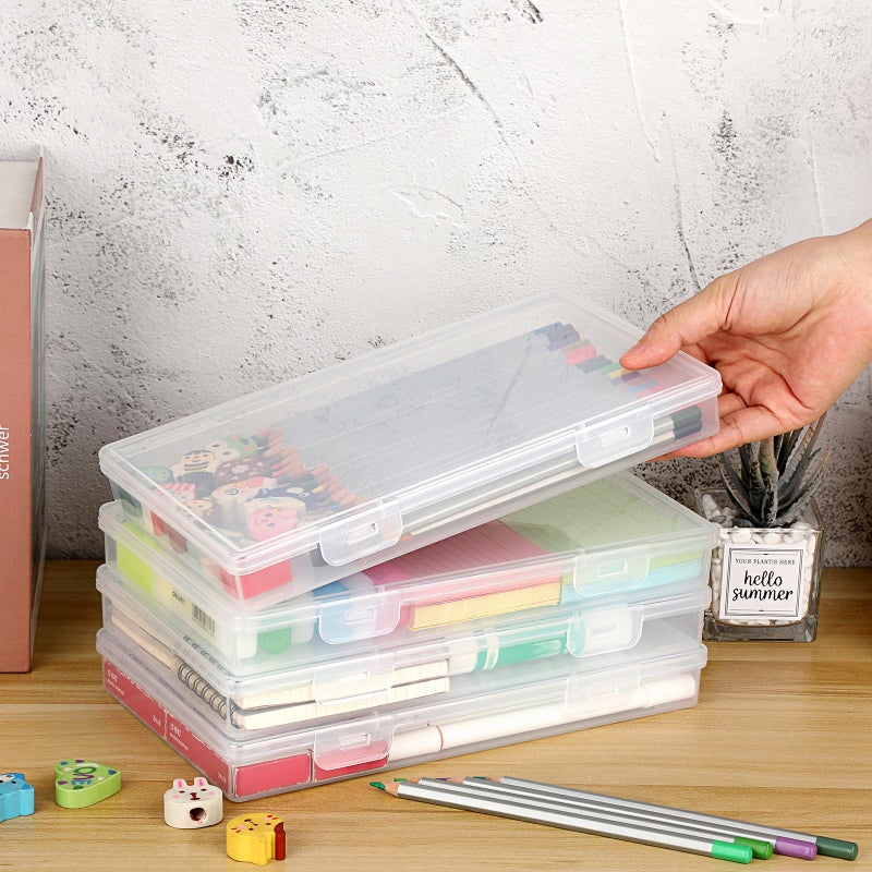 BTSKY Clear Plastic Storage Box with Flap Lid, Multipurpose Craft Organizers and Storage Box Art Supply Storage Organizer Plastic Sewing Box for Beads Pencils Sticky Notes, 4 Pack Medium Small - Image 2