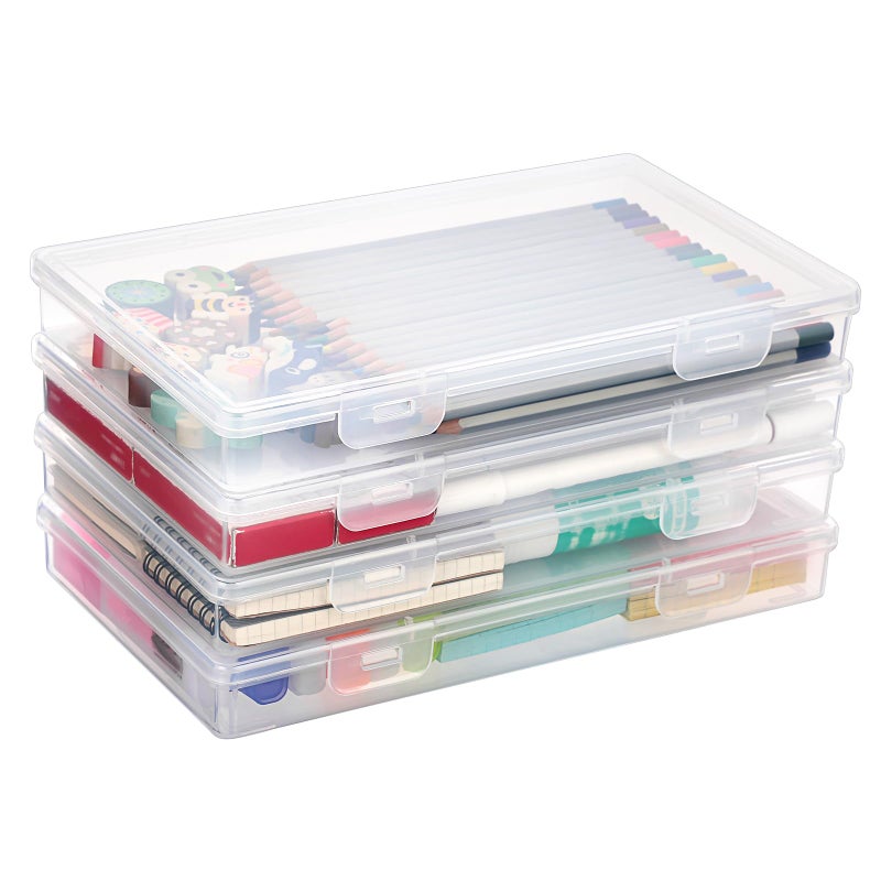 BTSKY Clear Plastic Storage Box with Flap Lid, Multipurpose Craft Organizers and Storage Box Art Supply Storage Organizer Plastic Sewing Box for Beads Pencils Sticky Notes, 4 Pack Medium Small - Image 1