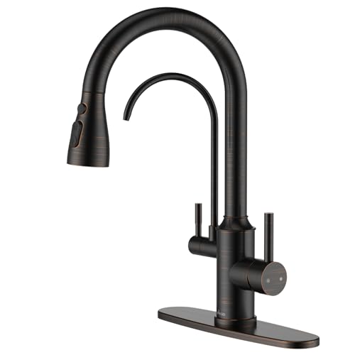 APPASO Kitchen Faucet with Water Filter Without Water Filtration Device Oil Rubbed Bronze 3in1 Kitchen Sink Faucet High Arch 2Handle 3Way Kitchen Faucet with PullDown Sprayer - Image 1