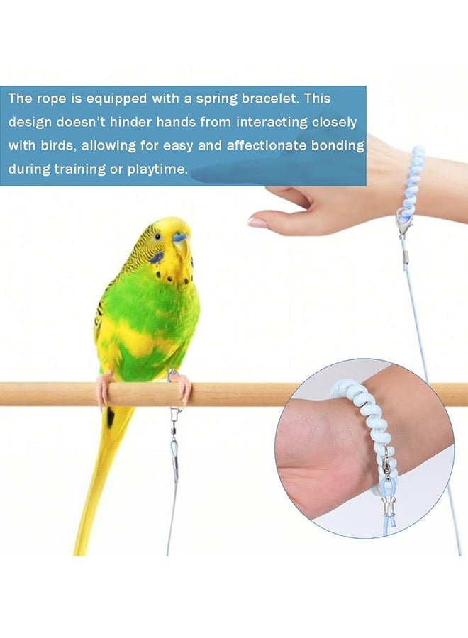 2 Pcs Bird Training Leash,Adjustable Parrot Flying Strap Rope Universal Flying Traction Lead Durable Outing Gadget Outdoor Training Toy for Birds, Parrot, Cockatiel, Parakeet, Lory, 3m elastic flying rope No. 6 foot ring(Blue and Pink) - Image 3