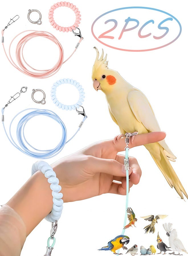 2 Pcs Bird Training Leash,Adjustable Parrot Flying Strap Rope Universal Flying Traction Lead Durable Outing Gadget Outdoor Training Toy for Birds, Parrot, Cockatiel, Parakeet, Lory, 3m elastic flying rope No. 6 foot ring(Blue and Pink) - Image 1