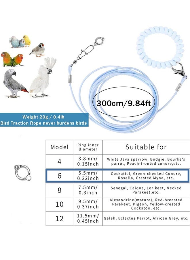 2 Pcs Bird Training Leash,Adjustable Parrot Flying Strap Rope Universal Flying Traction Lead Durable Outing Gadget Outdoor Training Toy for Birds, Parrot, Cockatiel, Parakeet, Lory, 3m elastic flying rope No. 6 foot ring(Blue and Pink) - Image 2